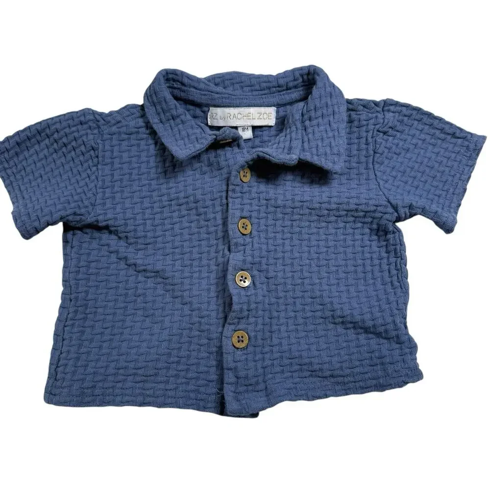 RZ Rachel Zoe Baby 18M Blue 2 Piece Set Cotton Textured Shirt Pants Outfit